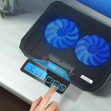 Imagem de Suporte para Notebook e Celular com Ventoinhas LED, Base Ajustável, Dupla Ventoinha Silenciosa, Iluminação Azul, 16 x 11 x 11 cm