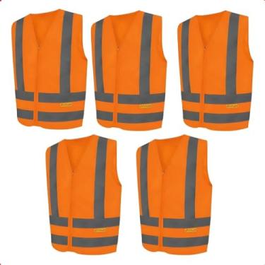 Imagem de Kit Com 5 Coletes Refletivos de Segurança Veicular em Poliester Fluorescente Para Transito e Uso Profissional Cor Laranja Tamanho XXG
