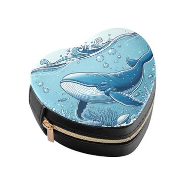 Imagem de Burbuja Caixa de joias em forma de coração de baleia mini estojo de joias de viagem para mulheres e meninas, estojo portátil organizador de armazenamento para brincos, anéis, colares e pulseiras