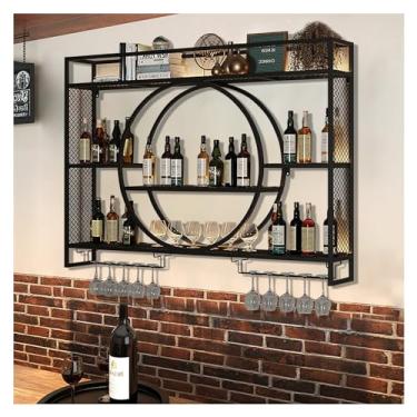 Imagem de Rack de vinho de metal montado na parede, prateleira de exibição de garrafa de licor iluminada por LED, armário de bar com suporte de vidro, armazenamento de exibição de cálice suspenso, para cozinha