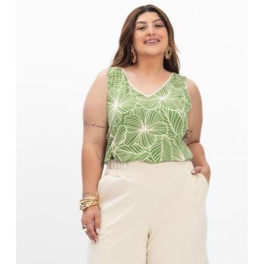 Imagem de Regata em Viscose Feminina Plus Size Secret Glam Verde, Plus G2, Verde