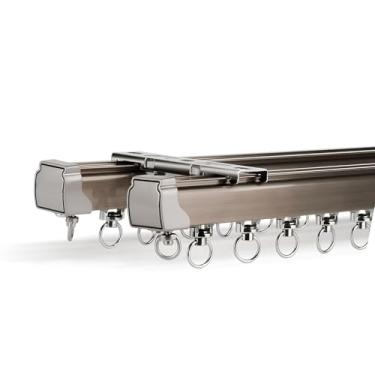 Imagem de Trilho de cortina de teto de alumínio – Conjunto de trilho de divisor de sala deslizante de 3 m, suporte de parede/teto - varão de cortina duplo para sala de estar e quarto (champanhe)