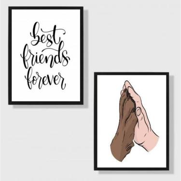 Imagem de Kit 2 Quadros Best Friends Mão E Pata 45X34Cm Moldura Preta
