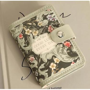 Imagem de Carteira feminina compacta com porta-cartões de crédito para bolso/bolsa, organizador de cartões de couro PU, mangas transparentes para cartões, fecho de pressão, Verde, Estilo 1