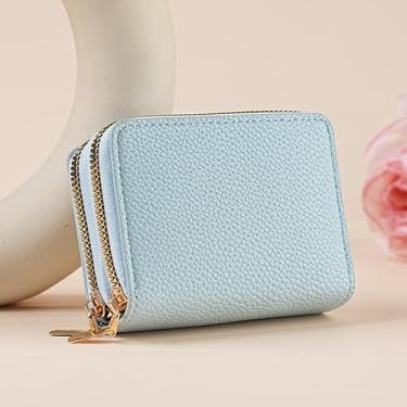 Imagem de Carteira de cartão de crédito, porta-cartões de visita com zíper duplo para mulheres, porta-moedas tamanho compacto, Azul claro, Porta-moedas com zíper duplo
