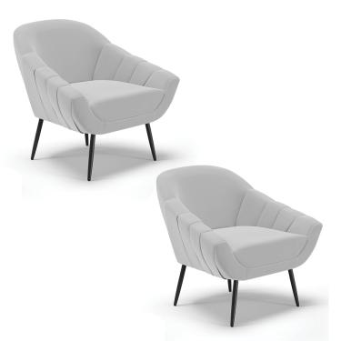 Imagem de Kit 02 Poltronas Giovana Suede Cinza Pés Palito de Ferro - D'Rossi