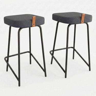 Imagem de Kit 02 Banquetas Médias Para Cozinha Vik Estofada Linho Grafite - Desk Design