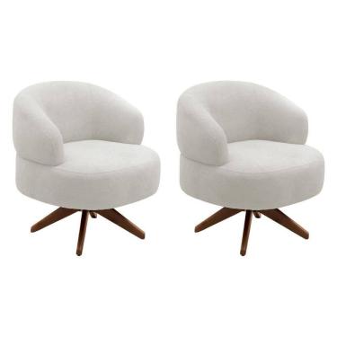 Imagem de Kit 02 Poltronas Decorativas Orgânicas Living Have Base Giratória Bouclê Off White - Desk Design