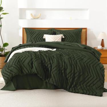 Imagem de Conjunto de edredom Litanika King Size verde oliva escuro, 7 peças