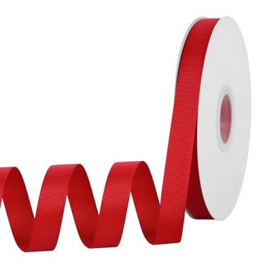Imagem de Yamkim Fita vermelha de gorgorão vermelha de 1,5 cm x 50 metros para embrulho de presente, muito adequada para casamentos, decoração, buquês, artes, artesanato, costura, convites de laço de cabelo