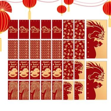Imagem de Envelopes chineses - Pacotes de folha dourada de cavalo 2026, envelopes vermelhos com bolsos para dinheiro, para festival de primavera, inauguração de casa, aniversário, festa de casamento