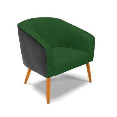 Imagem de Poltrona Stella Corano Preto com Veludo Luxo Verde A136 Pés Palito Cas