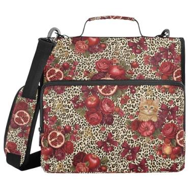 Imagem de SEHANY Fichário com zíper de leopardo cereja com alça de ombro, capacidade para 500 folhas, vários bolsos, 3 cm, 3 anéis Trapper Keeper