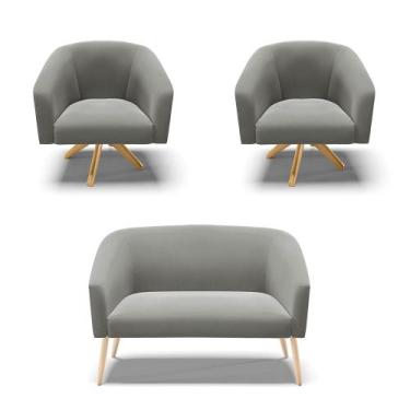 Imagem de Kit 01 Namoradeira Pés Palito Natural e 02 Poltronas Giratória Stella 