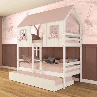 Imagem de Treliche Casinha Encantada Madeira Maciça Branco/ Rosa Megamobilia