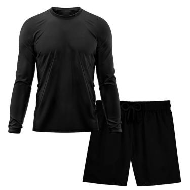 Imagem de Kit Short Praia Academia Passeio Treino Preto + Manga Longa Masculina Segunda Pele Dry-Masculino