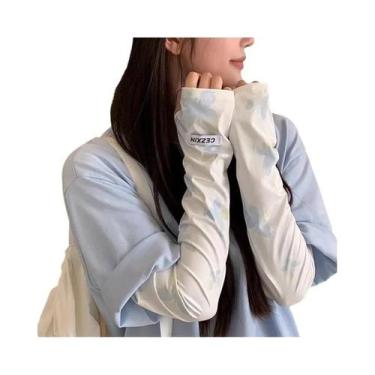 Imagem de Luvas De Proteção Solar Com Estampa De Borboleta Em Seda Gelada, Resis