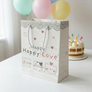 Imagem de Sacolas De Presente Infantil Festa Dos Gatinhos Papel Rígido Alta Defi