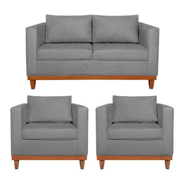 Imagem de Kit Sofá 2 e 3 Lugares e 2 Poltronas Europa 180cm Conforto e Elegância Suede Cinza