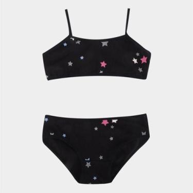 Imagem de Conjunto Infantil Brandili Top + Calcinha Estampado Menina, Preto, 4/6