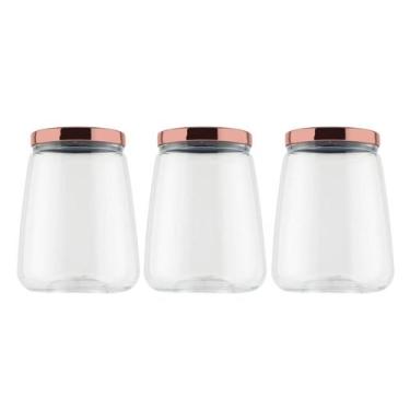 Imagem de 3 Pote Mantimentos De Plástico Tampa Metalizada 2,1Lts Bolachas Biscoi