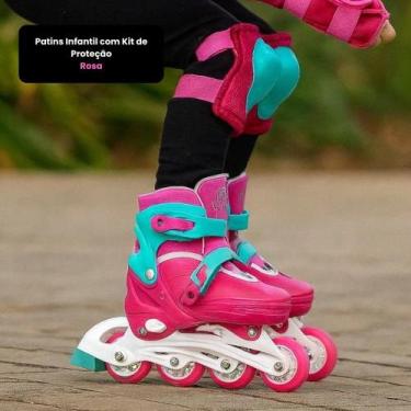 Imagem de Patins Infantil com Kit de Proteção - Rosa - UNITOYS