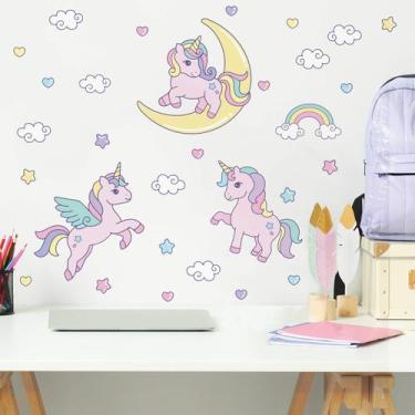Imagem de Adesivo de Parede Infantil Unicórnios na Lua - Qdrop