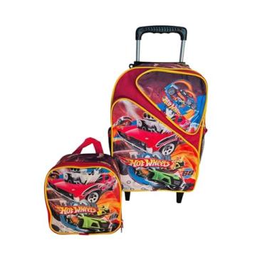 Imagem de Kit Mochila Infantil Carros 3 Bolsos Rodinhas Tam G + Lancheira Térmica 3043 Wheels