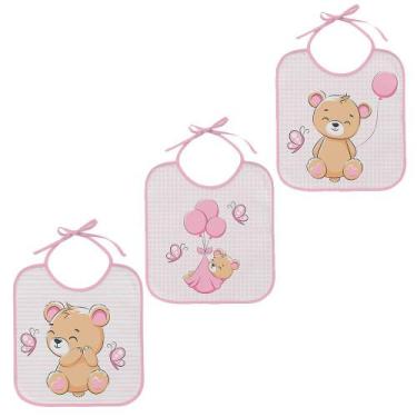 Imagem de Babador Felpudo Bercinho C/3 Sortidos 150230 - Incomfral, Rosa/Ursa Ba