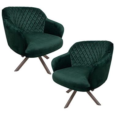 Imagem de Kit 2 Poltronas Decorativas Kitana Pés Champagne Giratório Veludo Verde - Gran Belo