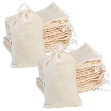 Imagem de Tayfremn 100 sacos de algodão natural com cordão, musselina reutilizável, produtos, bolsa de presente a granel, bolsa de joias para armazenamento em casa, festa de casamento, cor natural (10 x 15 cm)