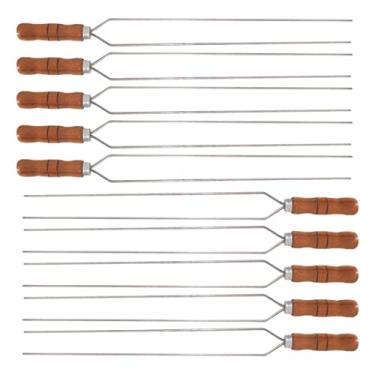 Imagem de 10 Espetos Duplo 70cm De Inox Com Cabo Madeira - Resistente