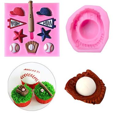 Imagem de 2 peças/conjunto de molde de beisebol para decoração de bolo, luva de softbol de beisebol, luva de silicone para decoração de bolo, chocolate, pasta de açúcar, sabonete de festa temático esportivo
