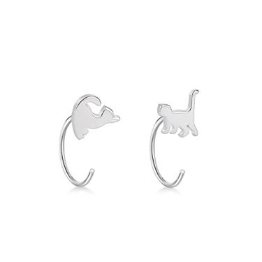 Imagem de Mini gato meia argola brincos para mulheres meninas prata esterlina 925 minúsculo envoltório para animais de estimação cartilagem tragus piercing pequeno punho piercing nariz argola argola falsa brinco joias minimalistas presentes hipoalergênicos, não, Sem pedra preciosa