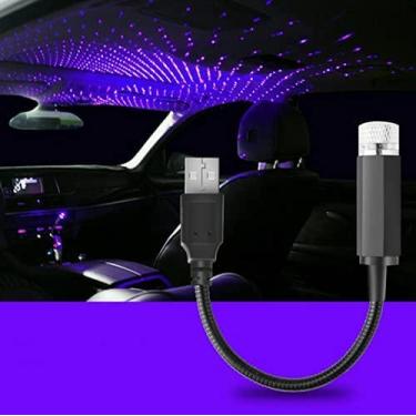 Imagem de Lâmpada LED para teto interior de carro, luz estrelada, atmosfera USB, céu estrelado, projetor para carro, teto, quarto (roxo azul)