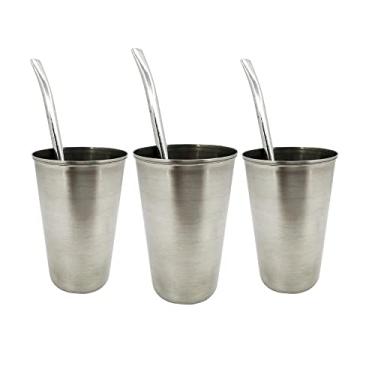 Imagem de Kit Tereré 3 Copos De Inox 200ml 3 Bombas Lisa