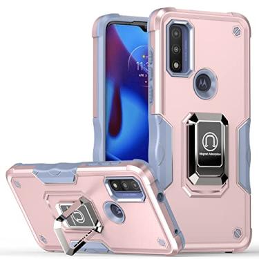 Imagem de Hee Hee Smile Capa de telefone 3 em 1 com suporte de anel magnético para Moto G Power 2022 resistente a choque capa traseira de telefone ouro rosa