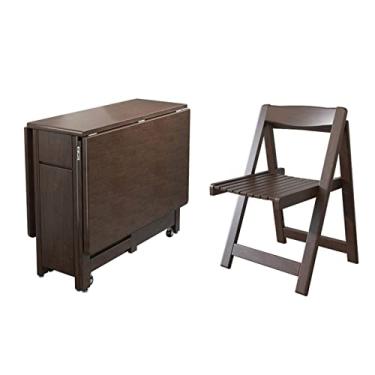 Imagem de Mesa de jantar dobrável com 4 rodas, mesa de jantar de folha suspensa para pequenos apartamentos de madeira maciça mesa de centro dobrável de cozinha versátil /1431 (Color : Onecolor, Size : 4)