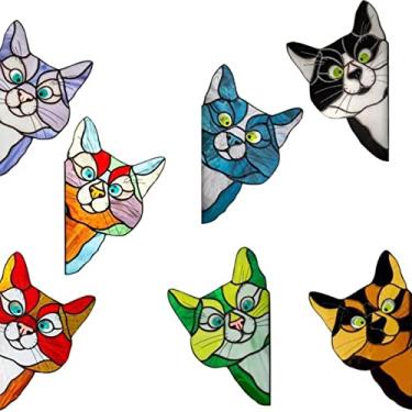 Imagem de MOOKEENONE 7X Adesivo de janela de gato de vidro vitral para carro cara de gato espiando engraçado decalque adesivo automóvel janela para-choque DIY adesivo acessórios