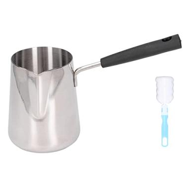 Imagem de 600 ml de aço inoxidável pote de café turco aquecedor de manteiga brilhante pote de café grego, pote de chocolate quente, aquecedor de leite