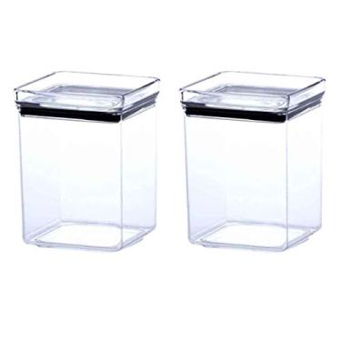 Imagem de 2 Potes Hermético quadrado empilhável 1000ml para armazenamento de alimentos