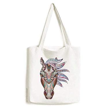 Imagem de Bolsa de lona com design de cavalo colorido estilo mosaico, bolsa de compras casual