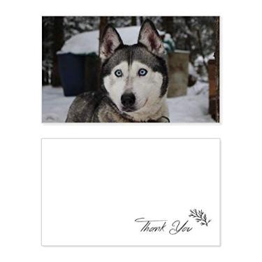 Imagem de Cão animal Snow Husky Fotografia cartão de agradecimento aniversário aniversário saudação casamento agradecimento