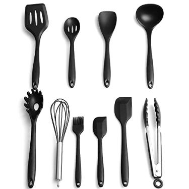 Imagem de Qican Conjunto de ferramentas de utensílios de cozinha com 10 peças Pinça de silicone Espátula Colheres Pá Pincel Batedor