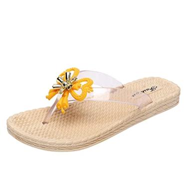 Imagem de Chinelos para mulheres no verão moda casual sola macia confortável usar plástico gelatina cravejado sandálias para, Amarelo, 6.5