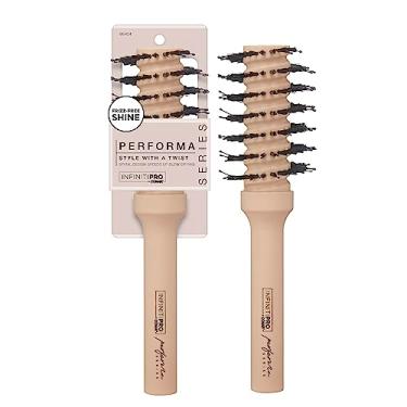 Imagem de InfinitiPro by Conair Escova de cabelo, escova redonda espiral porco-espinho para secagem e modelagem, projetada para um fluxo de ar ideal, série Performa em amêndoa torrada, pacote com 1