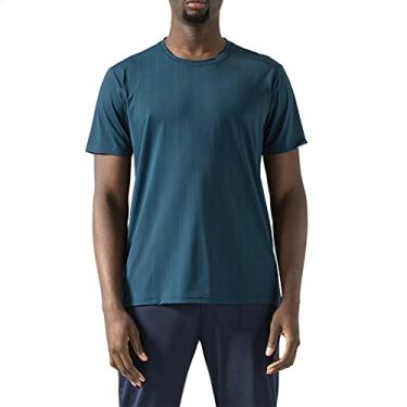 Imagem de Camiseta masculina manga longa verão gola redonda meia manga fina seda gelo manga curta camiseta masculina cor sólida incrível T, Azul-marinho, 5G