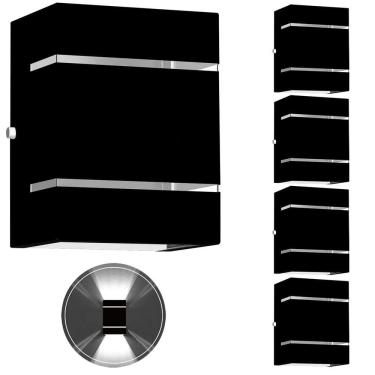 Imagem de 5 Arandelas Externa 2 Frisos Foco Fachos Parede Muro Preto