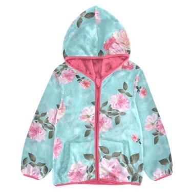 Imagem de KLL Rosas Flor Aquarela Padrão Mint Green Baby Boy Fleece Jaqueta Crianças Casacos Para Meninas Rosa Neutro Bebê Menina, Flor de rosas padrão aquarela verde menta, 3 Anos