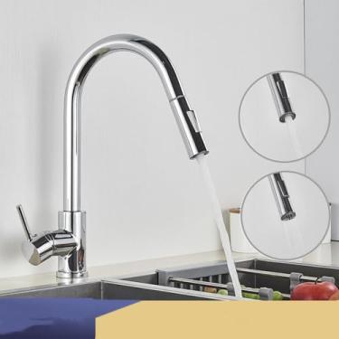 Imagem de Torneiras de cozinha de níquel dourado, torneiras de aço inoxidável pull down stream deck mount, torneiras de pia de água preta escovada, cromada, 1